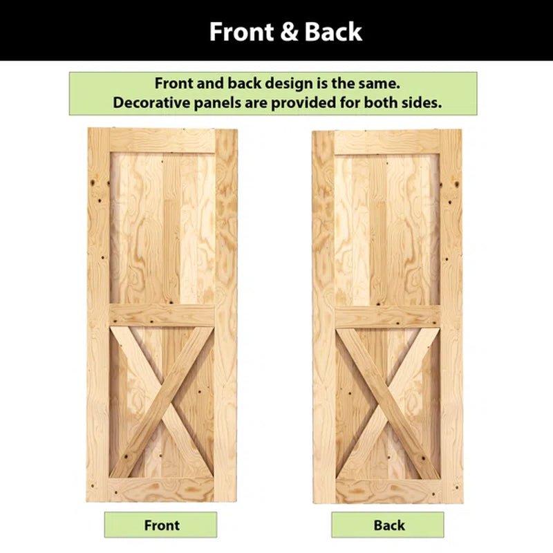 Paneled Solid Wood Unfinished Double Barn Door with Installation Hardware Kit