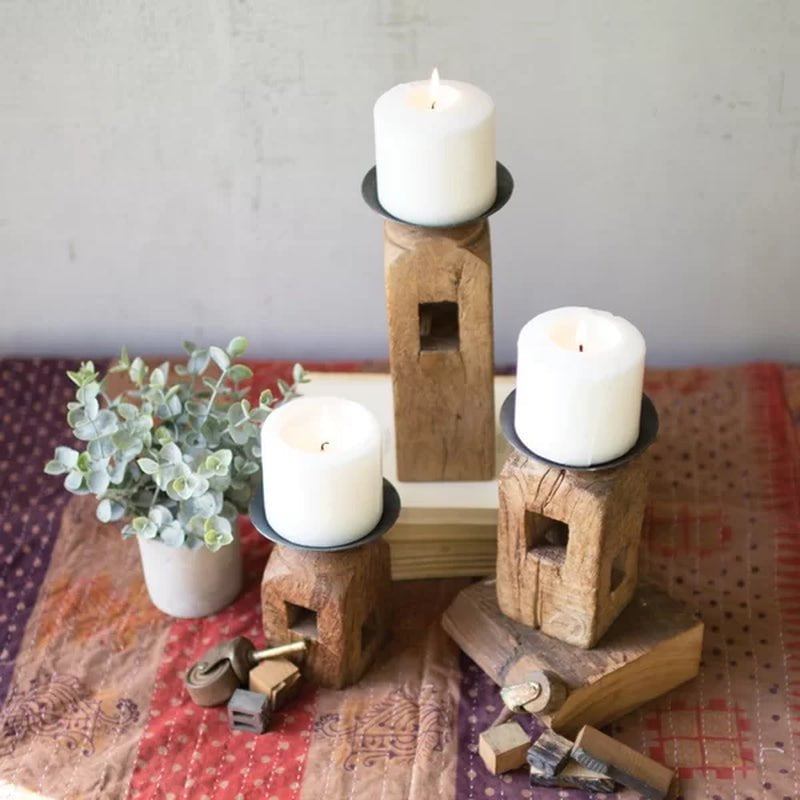 Furniture Leg 3 Piece Wood Candle Holder Set