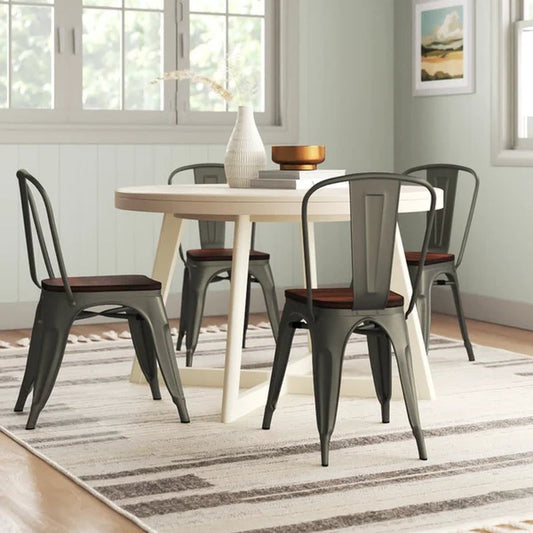 Collins Slat Back Stacking Side Chair in Gunmetal Gray/Brown