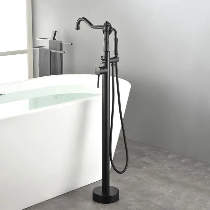 Single Handle Floor Mounted Freestanding Tub Filler with Handheld Shower