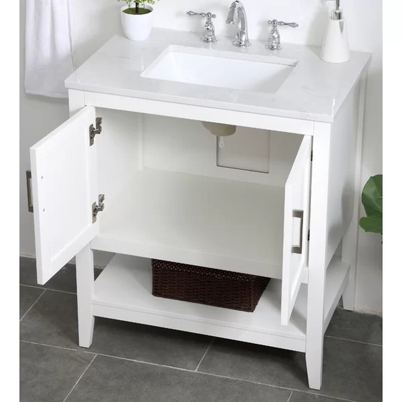 Trieste 29.87'' Free-Standing Single Bathroom Vanity with Quartz Vanity Top