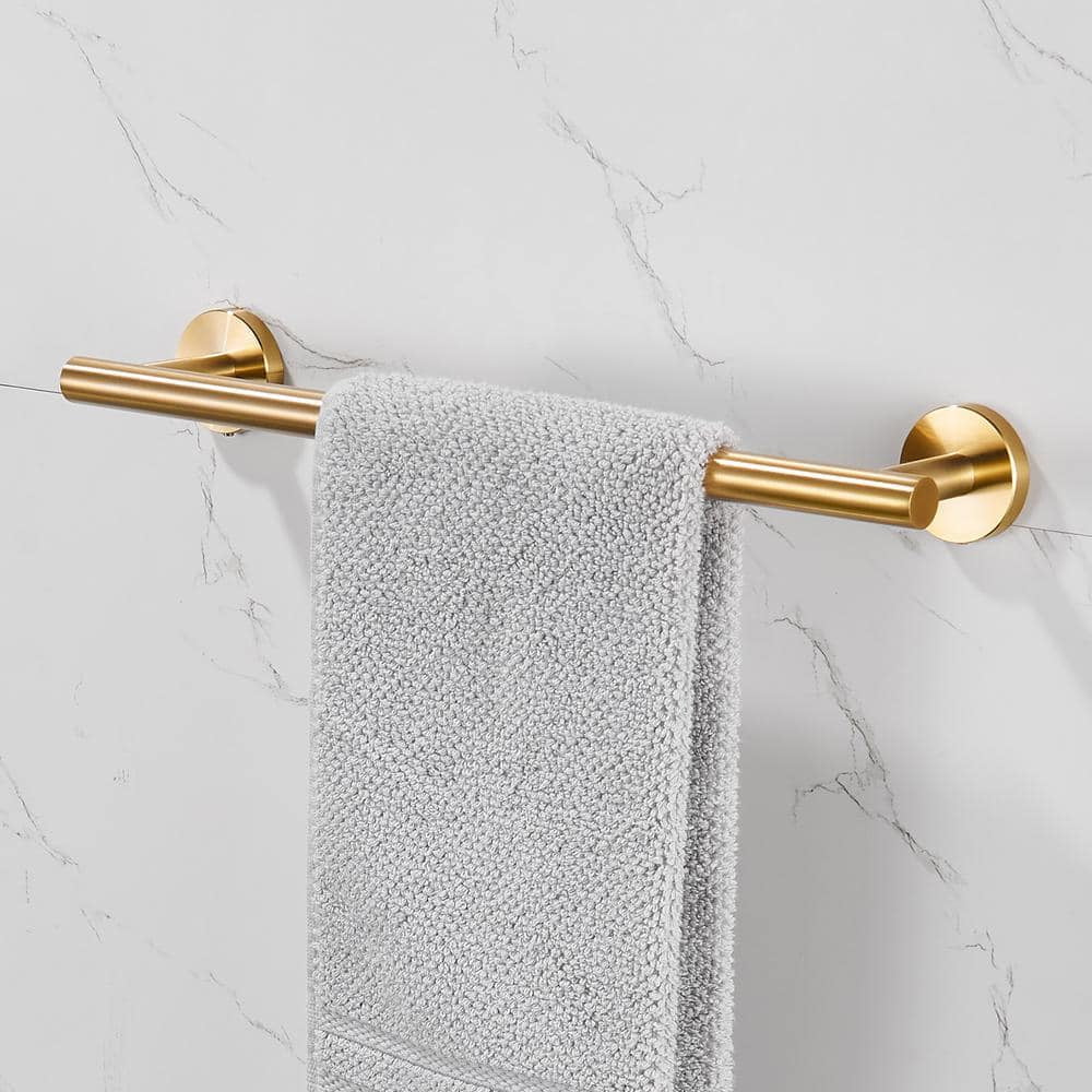 Modern 6-Pieces Bath Hardware Set with Towel Rail, 2-Paper Towel Rack, 1-Towel Ring, 1-Hook, 2 in Brushed Gold