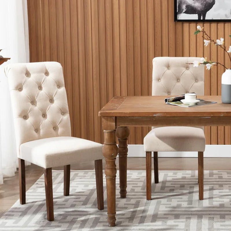 Bookout Tufted Upholstered Fabric Dining Side Chairs with Solid Wood Legs and Padded Seat