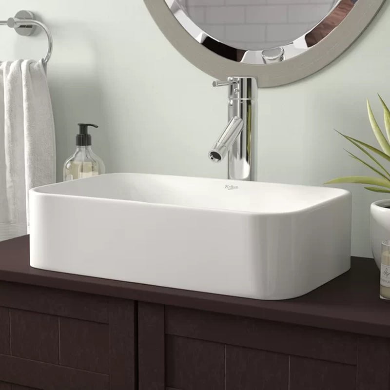 Ceramic 11.84'' Glass Rectangular Vessel Bathroom Sink