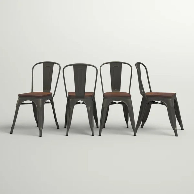 Collins Slat Back Stacking Side Chair in Gunmetal Gray/Brown