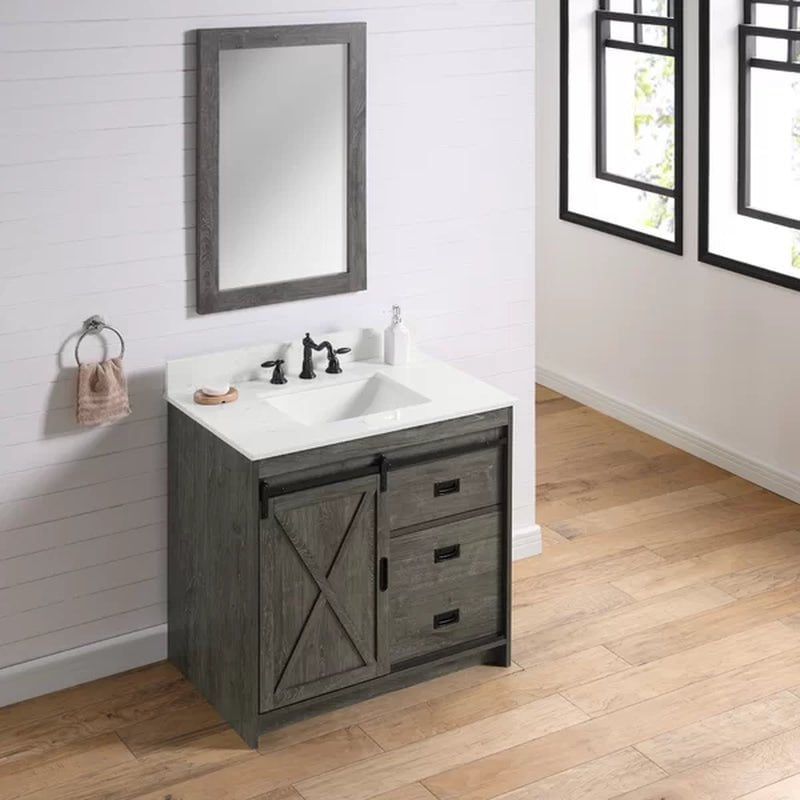 Jillian 36'' Free-Standing Single Bathroom Vanity with Engineered Stone Vanity Top