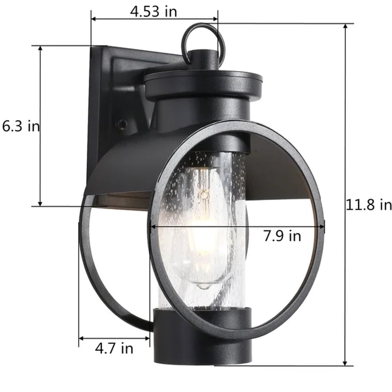 Black 1 - Bulb 11.8'' H Glass Outdoor Wall Lantern with Dusk to Dawn