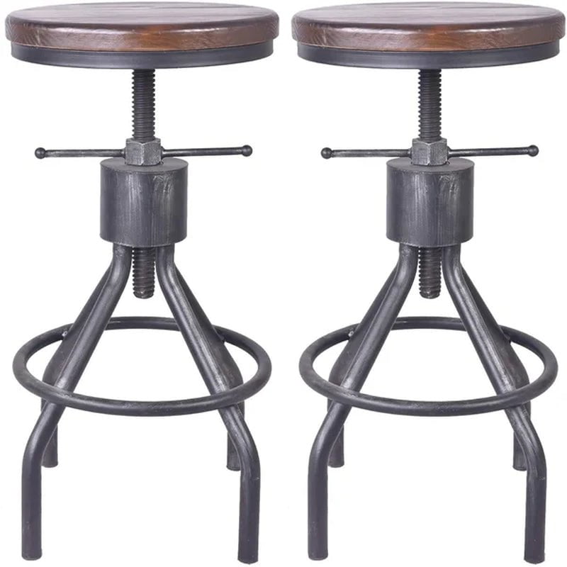 Swivel Solid Wood Adjustable Height Bar Stool