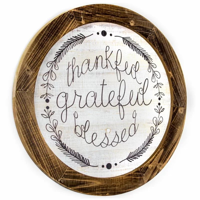 'Thankful Grateful Blessed' Inspirational Print on Wood Farmhouse Wall Decor