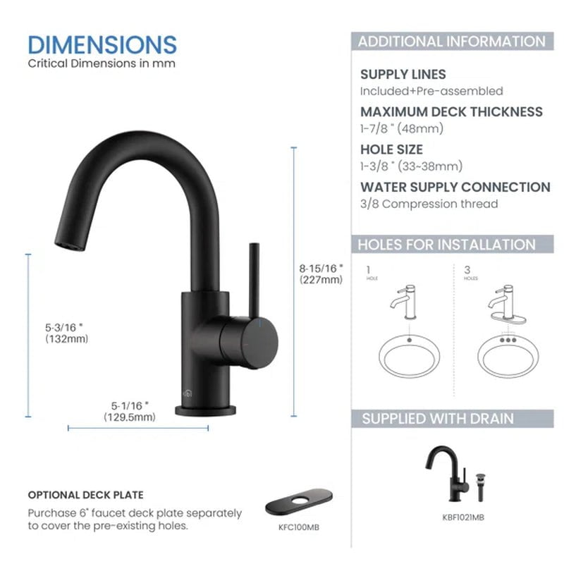 Circular Single Hole Bathroom Faucet with Drain Assembly