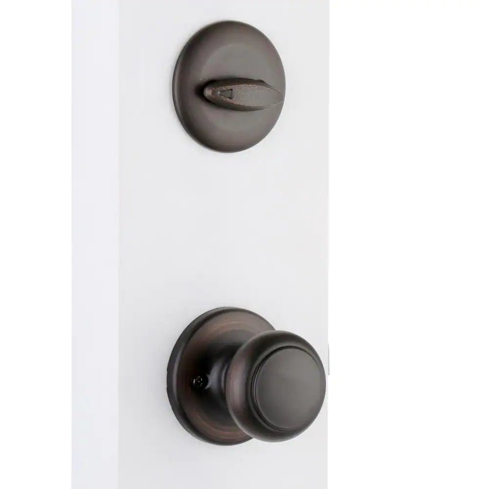 Belleview Venetian Bronze Single Cylinder Door Handleset with Cove Door Knob Featuring Smartkey Security