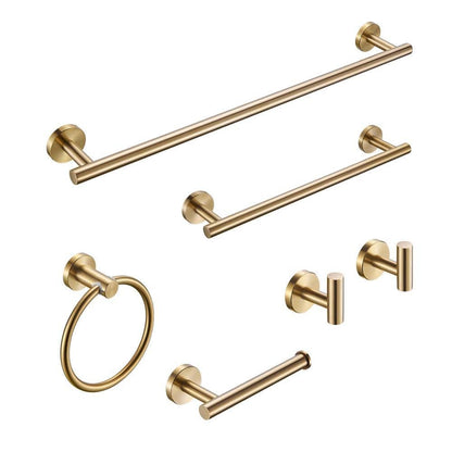 Modern 6-Pieces Bath Hardware Set with Towel Rail, 2-Paper Towel Rack, 1-Towel Ring, 1-Hook, 2 in Brushed Gold