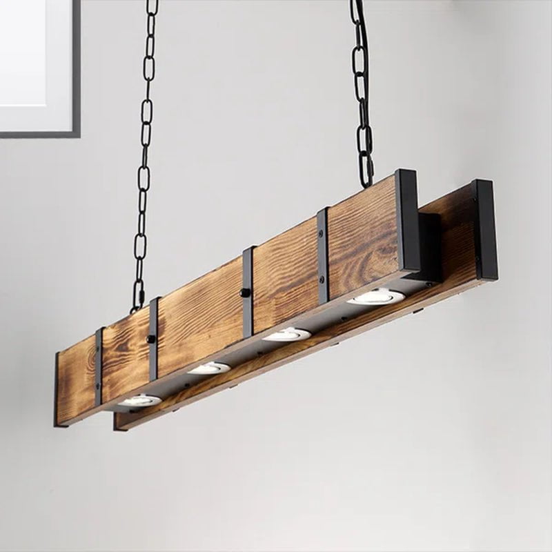 Loft Industrial Style Wood Linear Island Chandelier Pendant Light