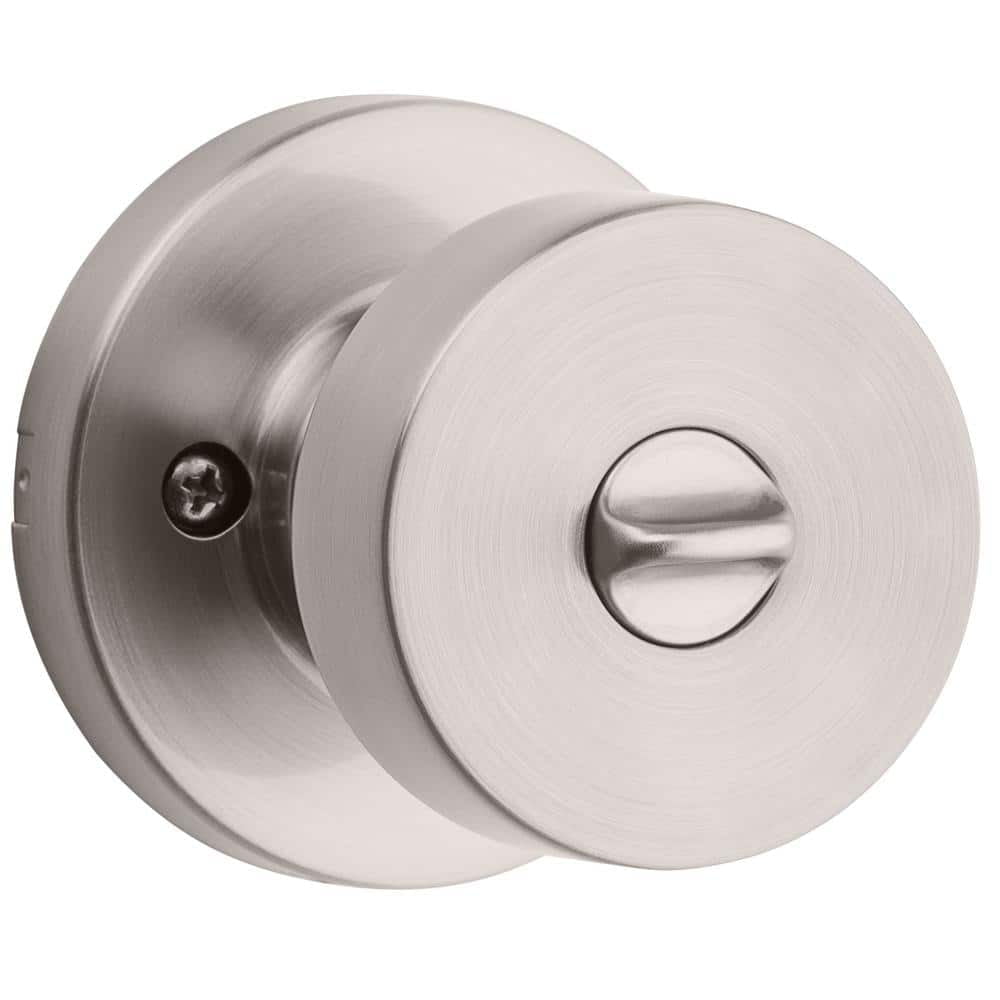 Pismo round Satin Nickel Bed/Bath Door Knob Featuring Microban Antimicrobial Technology with Lock