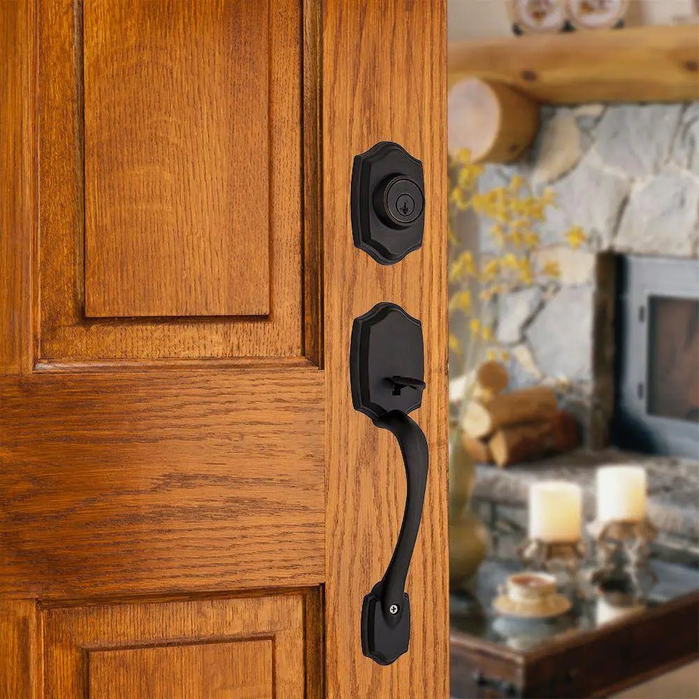 Belleview Venetian Bronze Single Cylinder Door Handleset with Cove Door Knob Featuring Smartkey Security