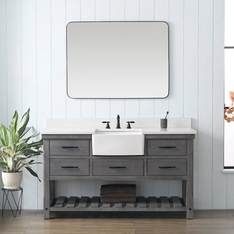 Mexborough 60'' Free-Standing Single Bathroom Vanity with Engineered Stone Vanity Top