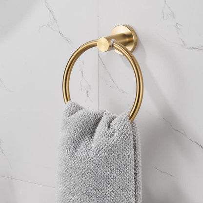 Modern 6-Pieces Bath Hardware Set with Towel Rail, 2-Paper Towel Rack, 1-Towel Ring, 1-Hook, 2 in Brushed Gold