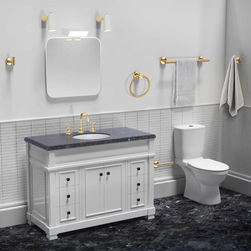 Modern 6-Pieces Bath Hardware Set with Towel Rail, 2-Paper Towel Rack, 1-Towel Ring, 1-Hook, 2 in Brushed Gold