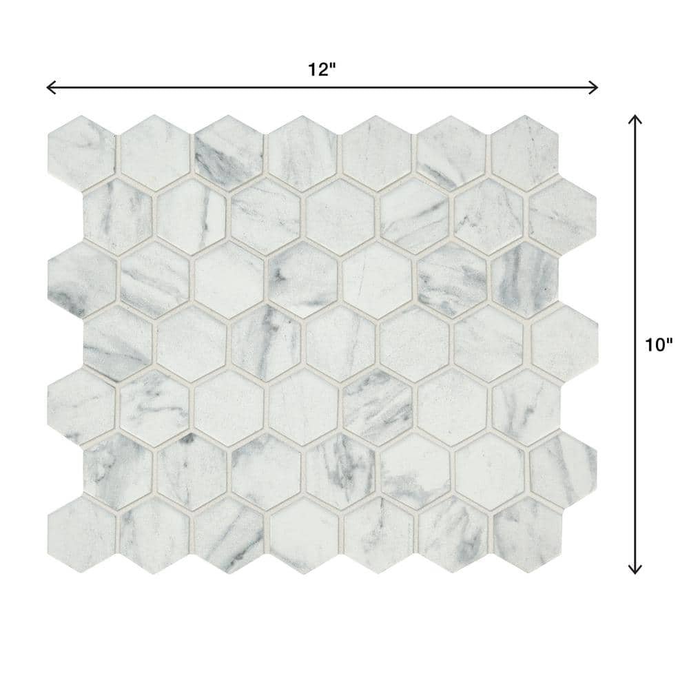 Carrara 10 In. X 12 In. X 6.35 Mm Ceramic Hexagon Mosaic Floor and Wall Tile (0.81 Sq. Ft./Each)