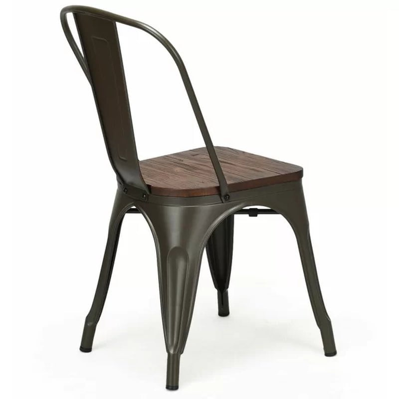 Collins Slat Back Stacking Side Chair in Gunmetal Gray/Brown