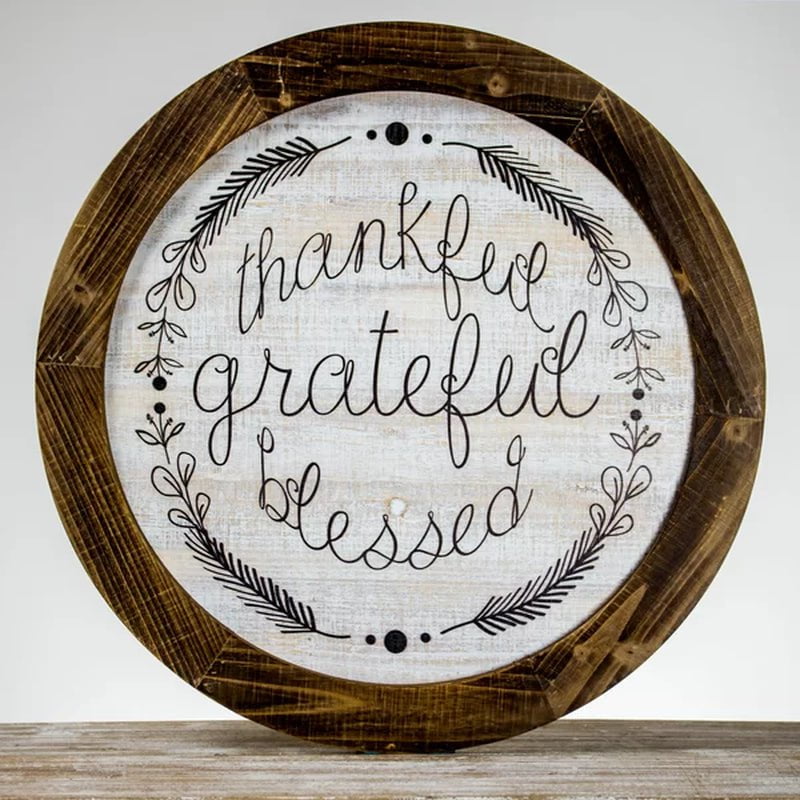 'Thankful Grateful Blessed' Inspirational Print on Wood Farmhouse Wall Decor