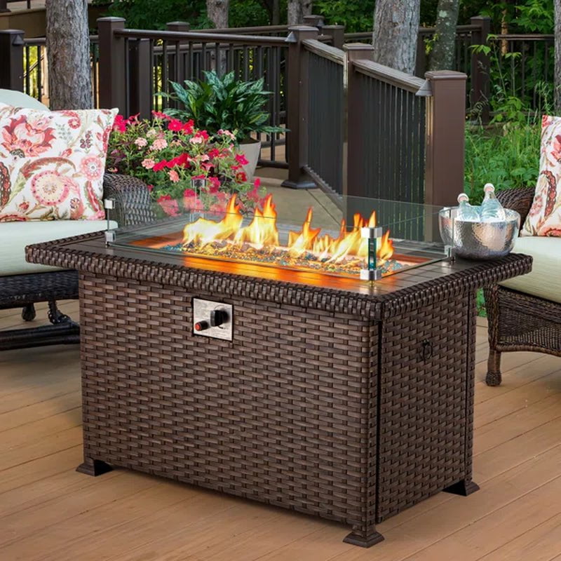Sarfaraz 24.6'' H X 43.7'' W Aluminum Propane Outdoor Fire Pit Table with Lid