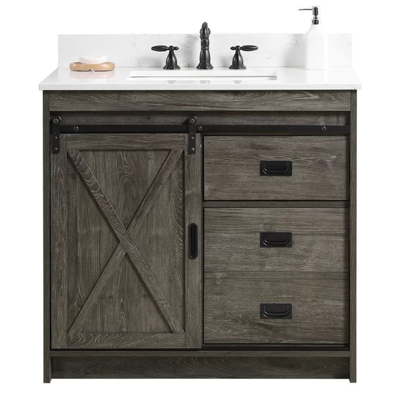 Jillian 36'' Free-Standing Single Bathroom Vanity with Engineered Stone Vanity Top