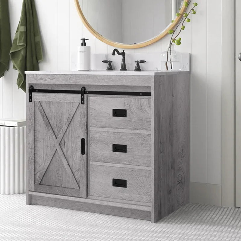 Jillian 36'' Free-Standing Single Bathroom Vanity with Engineered Stone Vanity Top