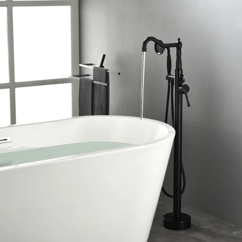 Single Handle Floor Mounted Freestanding Tub Filler with Handheld Shower