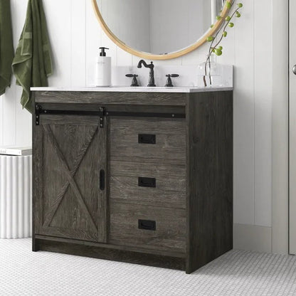 Jillian 36'' Free-Standing Single Bathroom Vanity with Engineered Stone Vanity Top