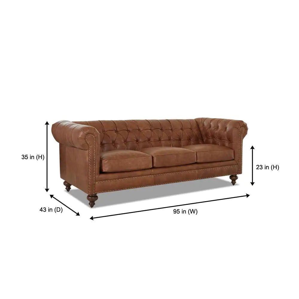 Blakely 95 In. Arena Vintage Brown Leather 3 - Seater Chesterfield Sofa with Removable Cushions