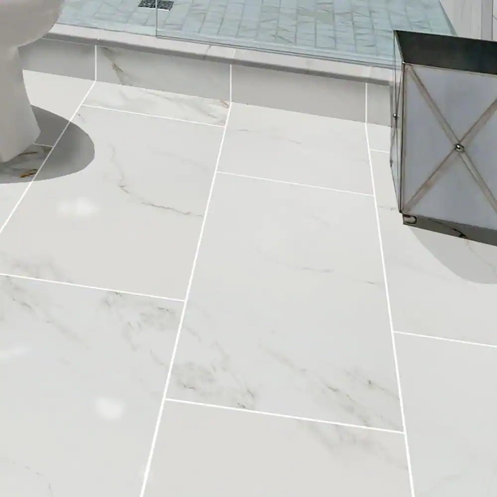 Carrara 12 In. X 24 In. Polished Porcelain Stone Look Floor and Wall Tile (16 Sq. Ft./Case)