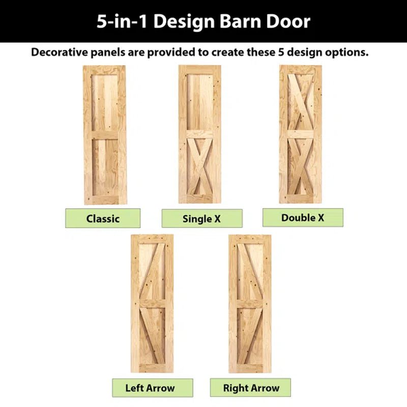 Paneled Solid Wood Unfinished Double Barn Door with Installation Hardware Kit