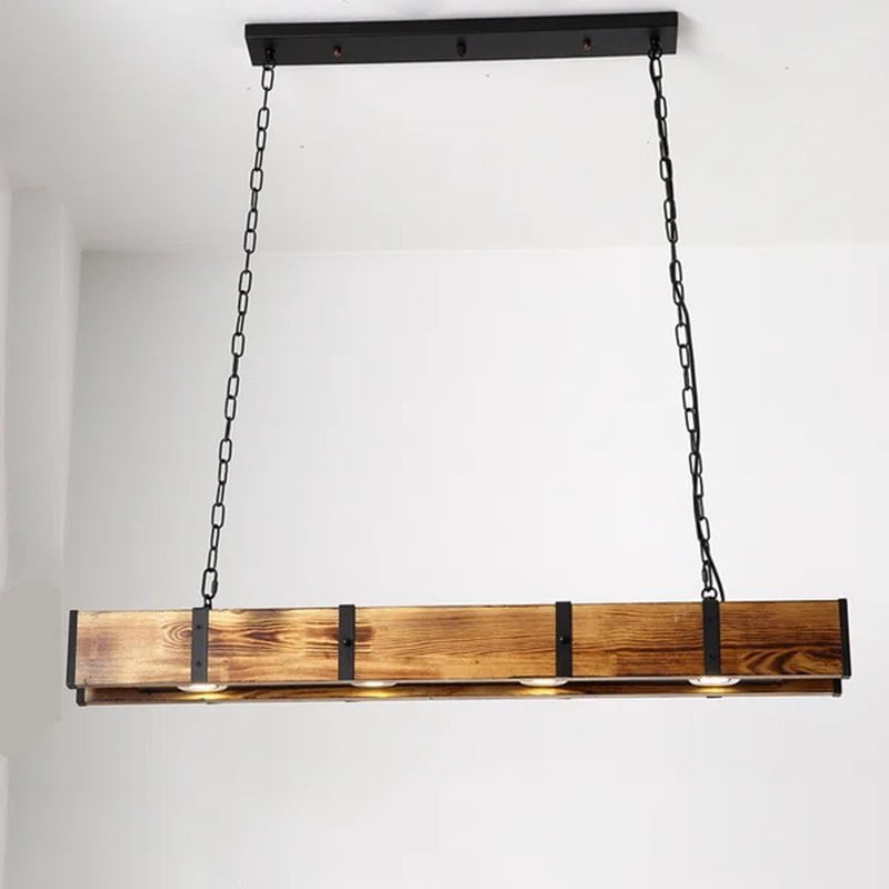 Loft Industrial Style Wood Linear Island Chandelier Pendant Light