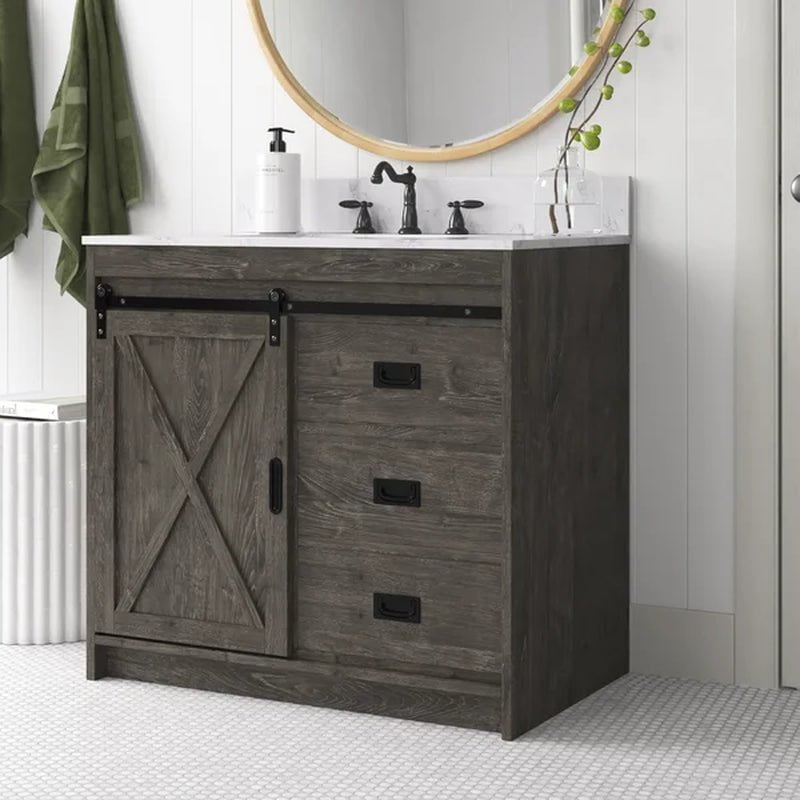 Jillian 36'' Free-Standing Single Bathroom Vanity with Engineered Stone Vanity Top