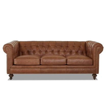 Blakely 95 In. Arena Vintage Brown Leather 3 - Seater Chesterfield Sofa with Removable Cushions