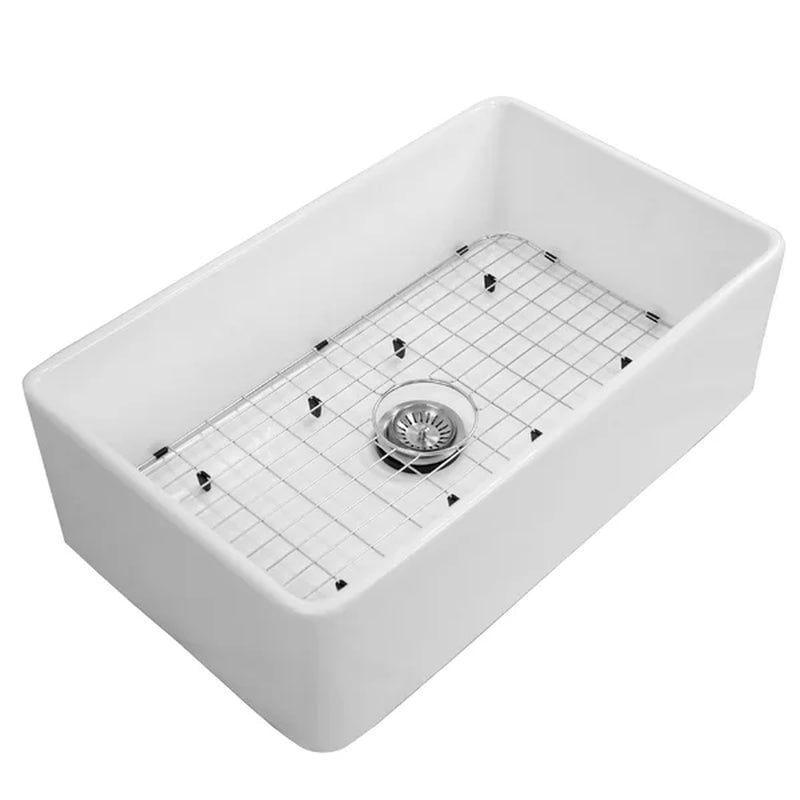 Edgware 33'' W Single Bowl Fireclay Farmhouse Kitchen Sink with 1 Faucet Hole