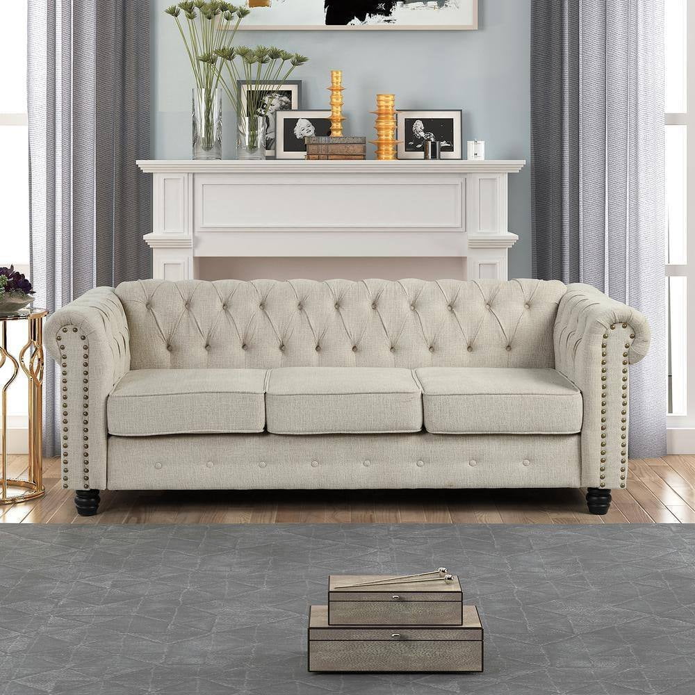 Linen Couches for Living Room 82 In. Sofas for Living Room Furniture Sets in Beige