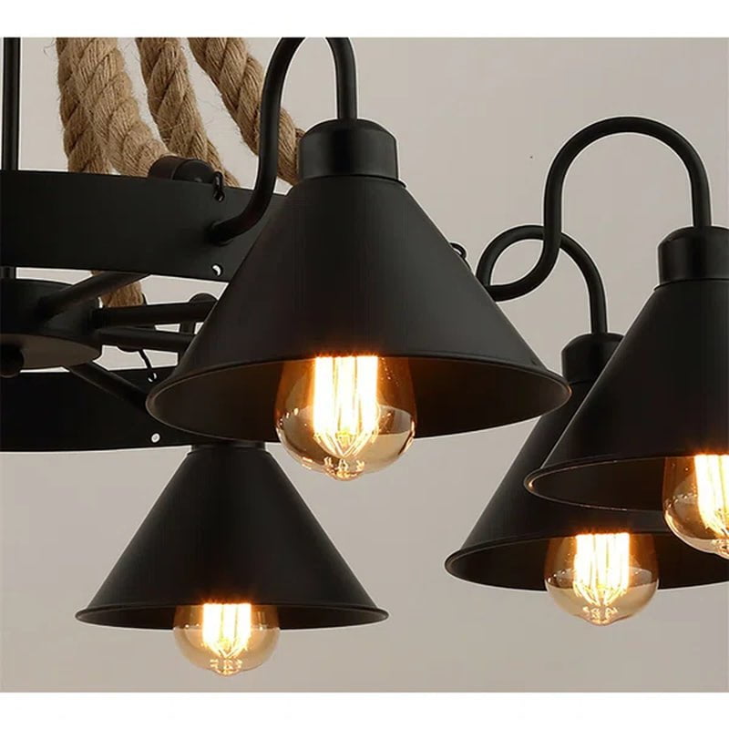 Iasos Industrial Farmhouse 12 Light Pendant Lamp Hemp Rope Chandelier Ceiling Fixture