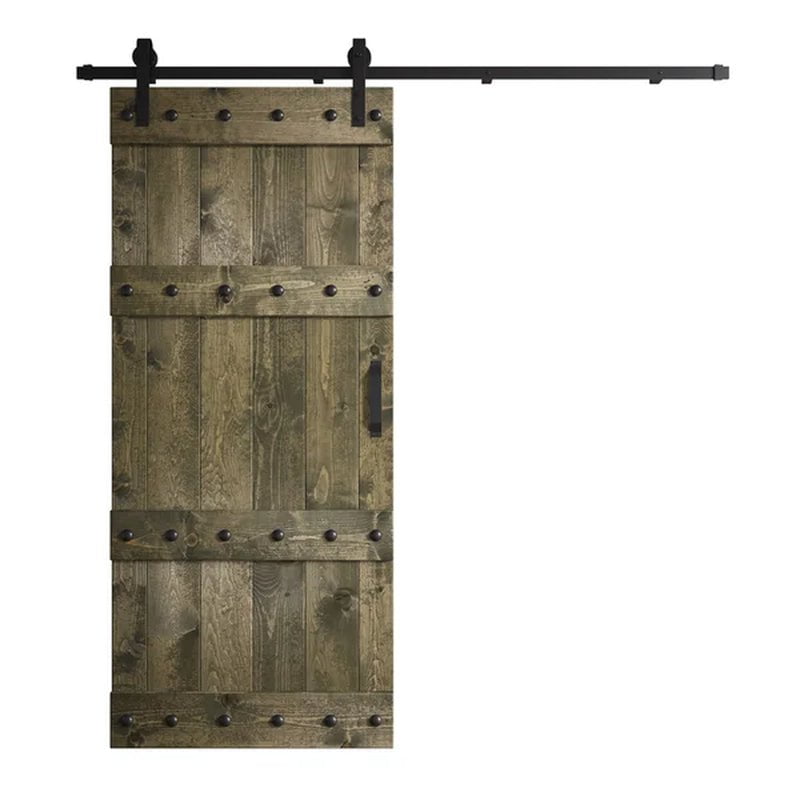 Paneled Wood Castle Series Barn Door with Installation Hardware Kit