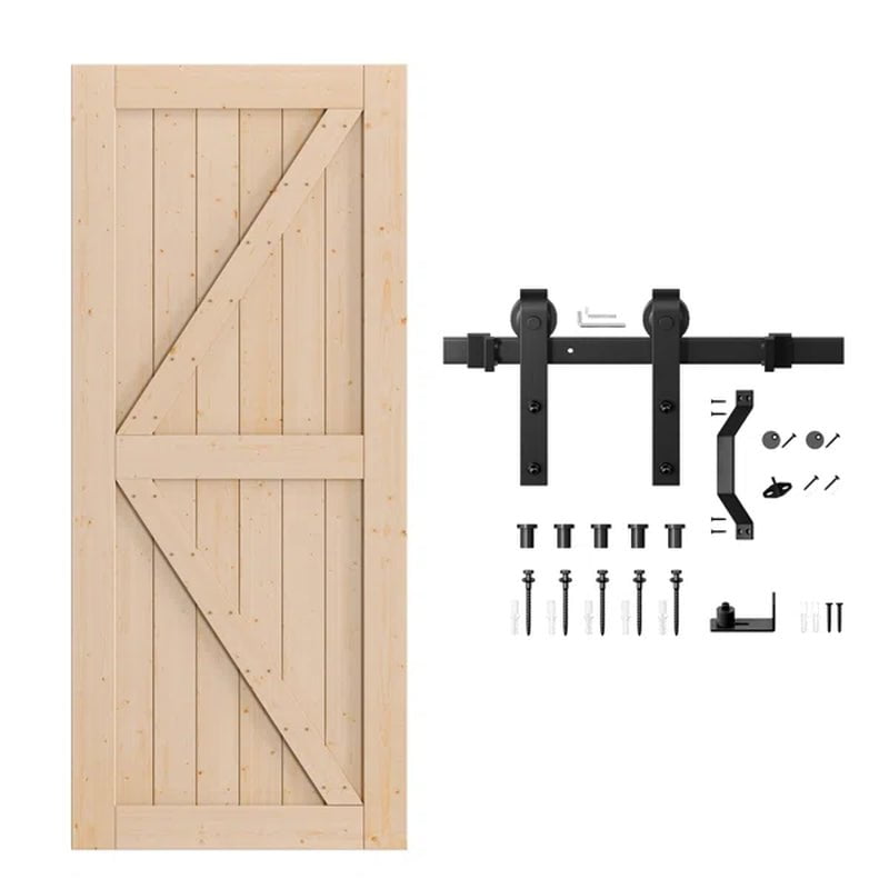 Paneled Wood Sliding Barn Door with Installation Hardware Kit