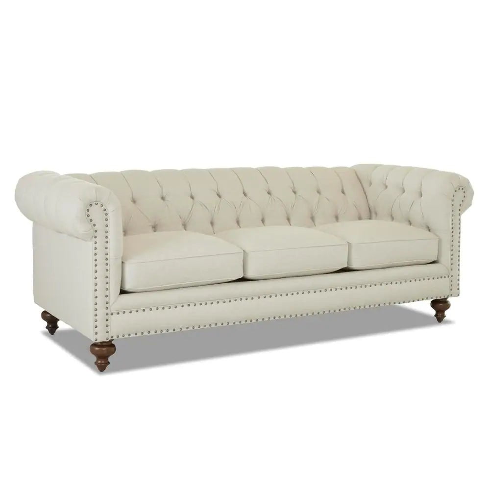 Blakely 95 In. Max Buff Natural Tweed Fabric 3 -Seater Chesterfield Sofa with Removable Cushions