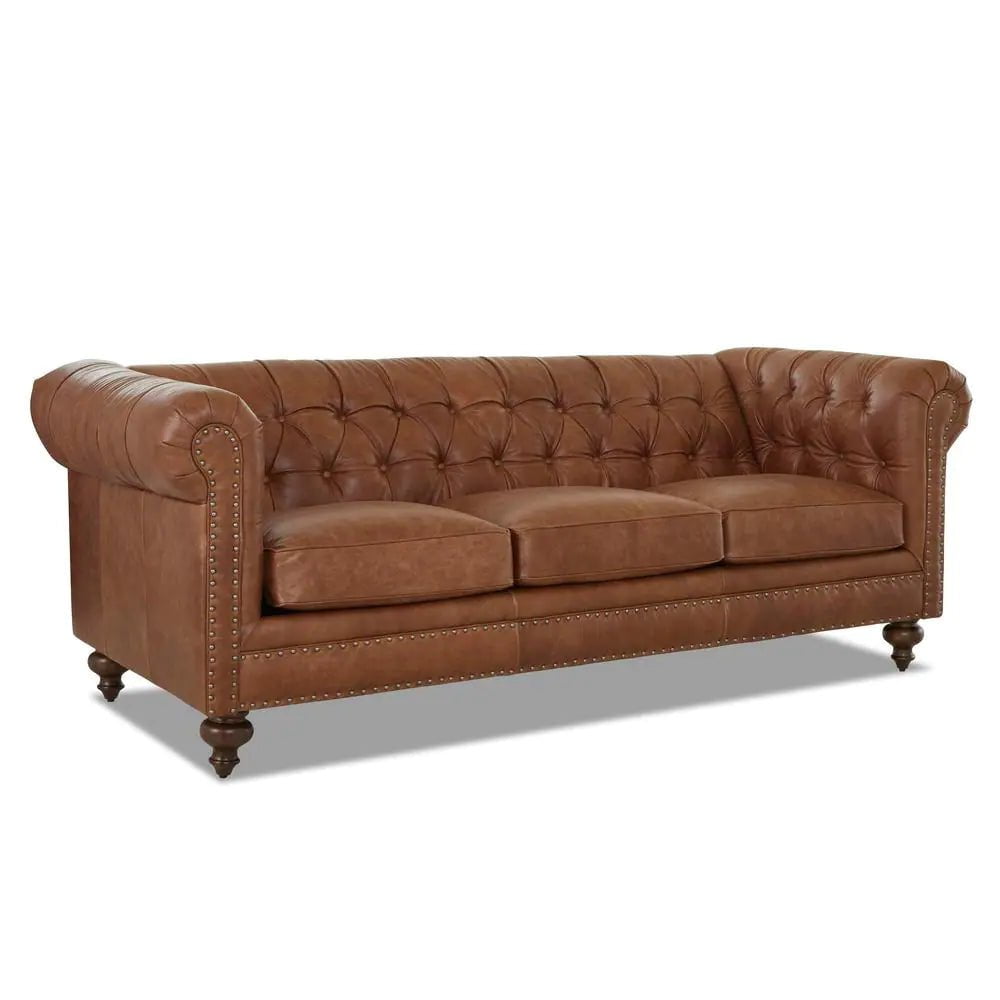 Blakely 95 In. Arena Vintage Brown Leather 3 - Seater Chesterfield Sofa with Removable Cushions