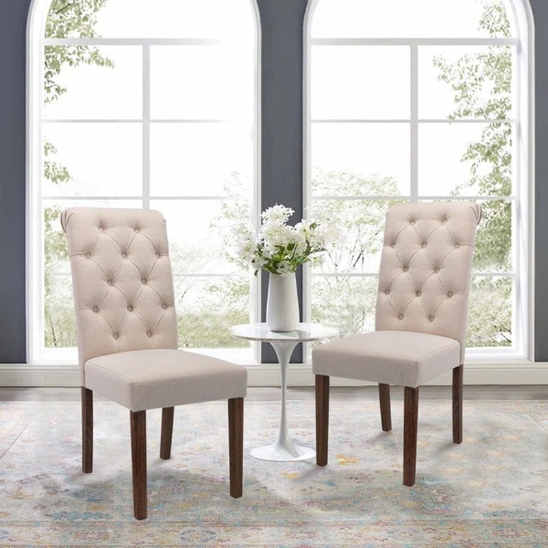 Bookout Tufted Upholstered Fabric Dining Side Chairs with Solid Wood Legs and Padded Seat