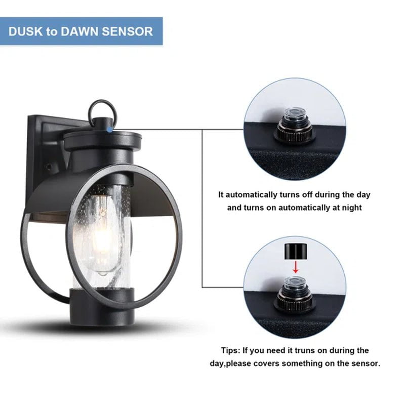 Black 1 - Bulb 11.8'' H Glass Outdoor Wall Lantern with Dusk to Dawn