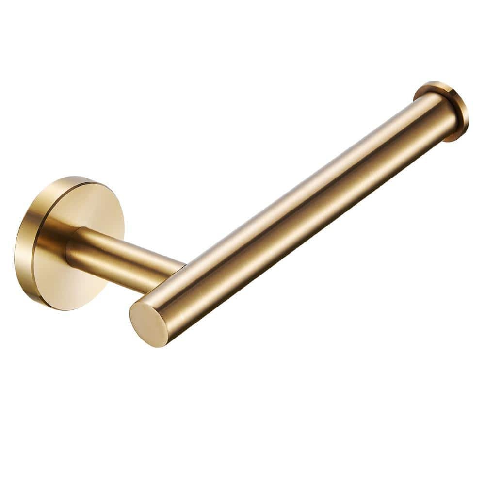 Modern 6-Pieces Bath Hardware Set with Towel Rail, 2-Paper Towel Rack, 1-Towel Ring, 1-Hook, 2 in Brushed Gold