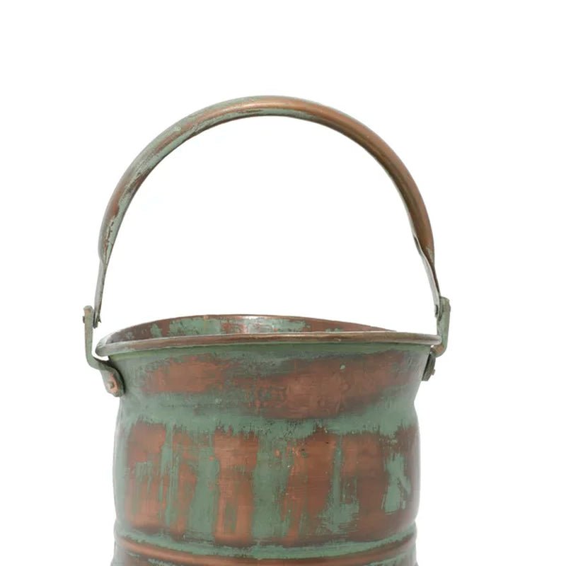 Quintanilla Copper Metal Indoor-Outdoor Patina Tulip Style Bucket Planter with Stationary Handles