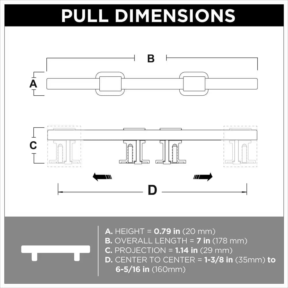 Francisco Adjusta-Pull(Tm) 1-3/8 - 6-5/16 In. (35-160 Mm) Matte Black Cabinet Drawer Pull (5-Pack)