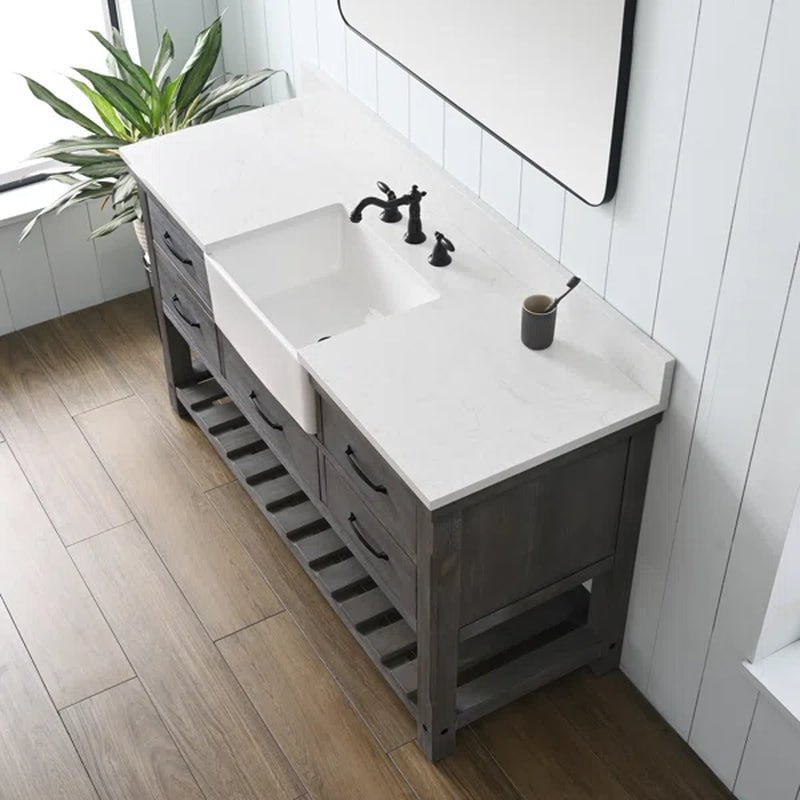 Mexborough 60'' Free-Standing Single Bathroom Vanity with Engineered Stone Vanity Top