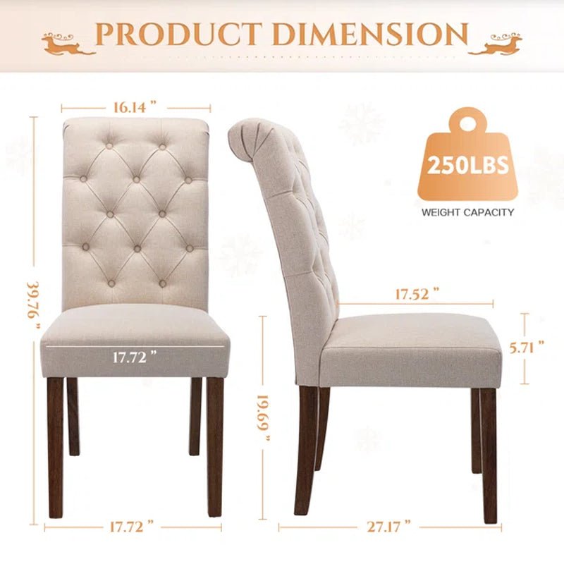 Bookout Tufted Upholstered Fabric Dining Side Chairs with Solid Wood Legs and Padded Seat